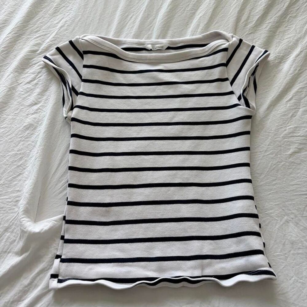 ZARA Black White Striped Muscle Tee Shirt Womens Size Large